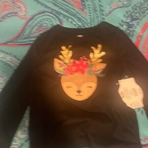 Holiday Time Black Shirt with Deer and Floral Design